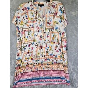 NWT N Touch Blouse Shirt Multicolor Floral XL Pleated Stretch Lightweight